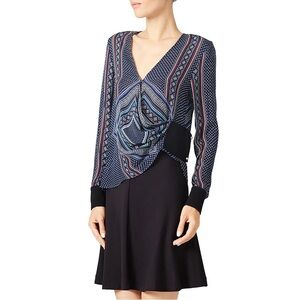 Derek Lam 10 Crosby Long Sleeve Printed Wrap Blouse Top